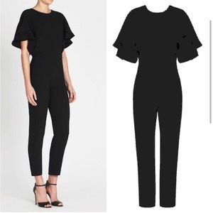 IRO Singles Black Crepe Jumpsuit Ruffle Sleeves V-Back, Sz L, FR 40, US 8, UK 12